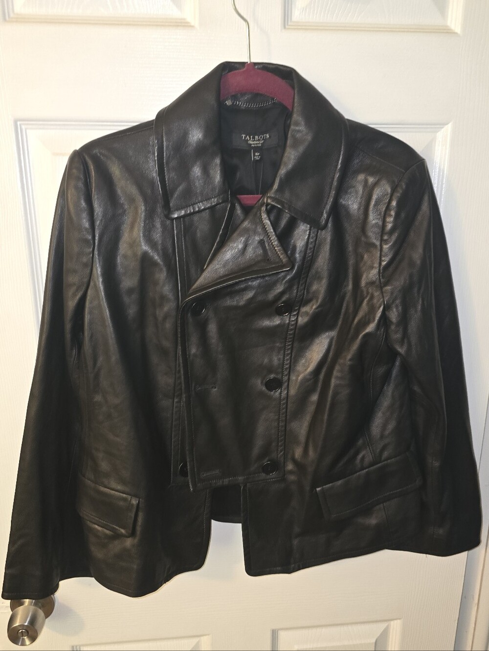 Talbots Black Leather Double-Breasted Jacket